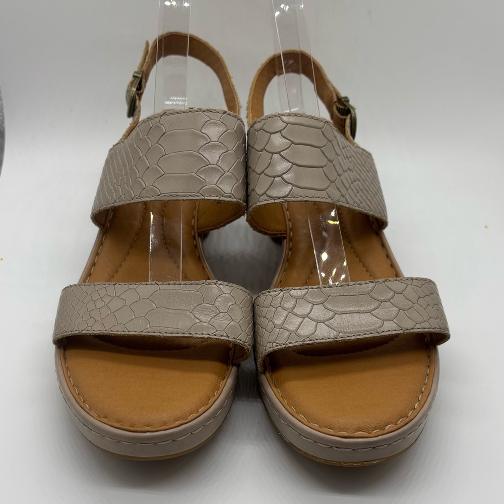 BORN Atzel Embossed Leather Block Heel Platform Sandals Taupe Women's Sz 10 - Picture 3 of 9
